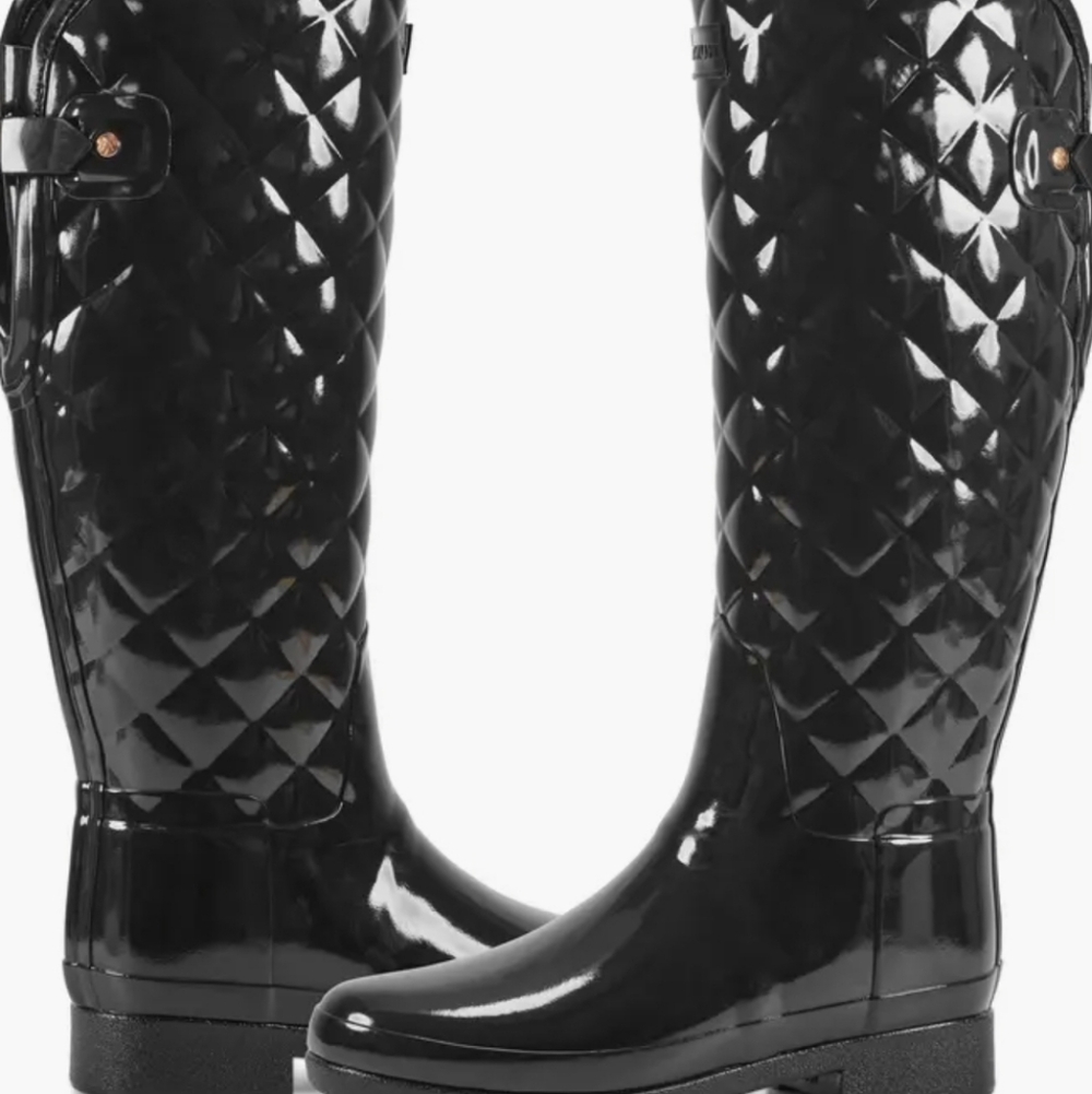 Hunter Refined Adjustable Quilted Slim Fit Tqll Rain Boots- Black